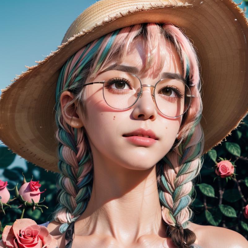 00622-1496068387-_lora_caomao_0.8_1girl, solo, braid, hat, twin braids, straw hat, flower, looking at viewer, realistic, pink flower, brown eyes,.png